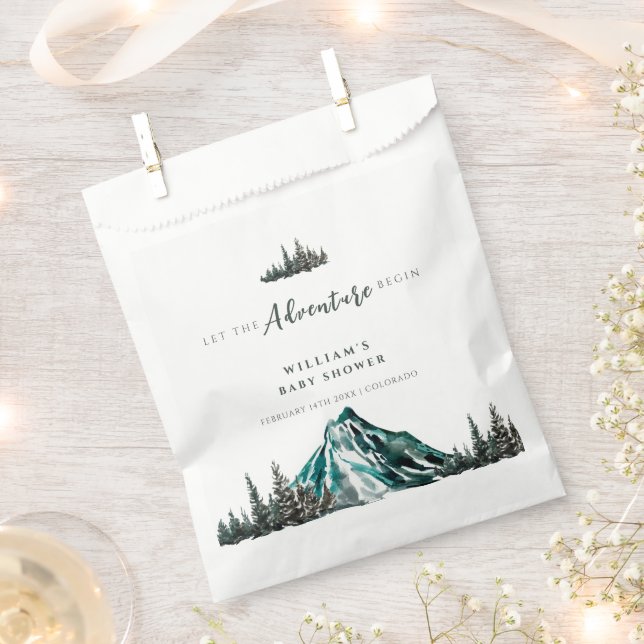Let The Adventure Begin Mountain Pine Baby Shower Favour Bags (Clipped)