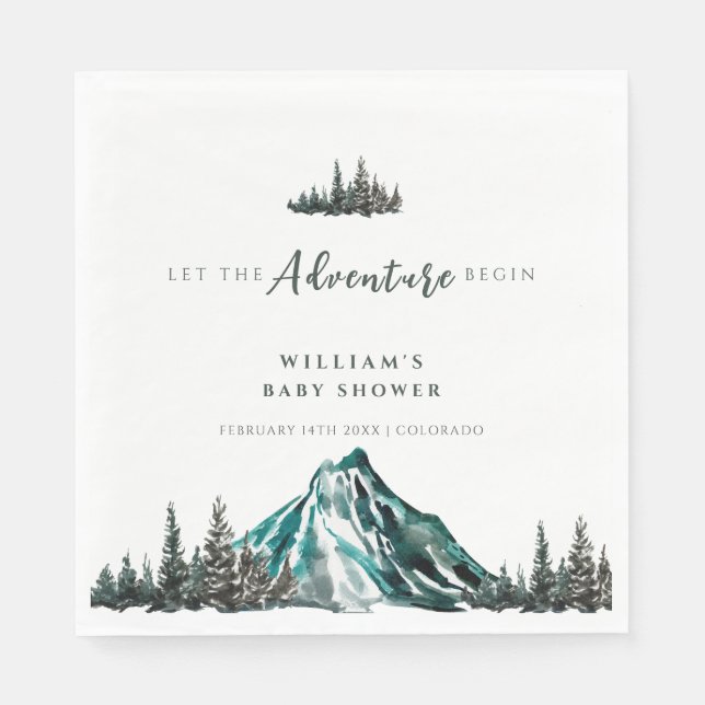 Let The Adventure Begin Mountain Pine Baby Shower Napkin (Front)
