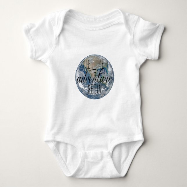 Let the adventure begin Mug, Quote Baby Bodysuit (Front)