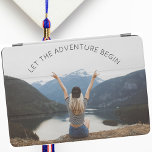 Let the Adventure Begin Photo Graduation Gift iPad Air Cover<br><div class="desc">This iPad cover showcases your favourite photo with bold, curved text that reads, "Let the adventure begin" across the top. Horizontal, landscape orientated photos with a solid, lighter top will work best with this design. Perfect for your recent high school graduate moving away to college or university. Also suitable for...</div>