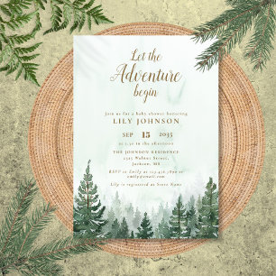 Let The Adventure Begin Pine Forest Baby Shower Invitation