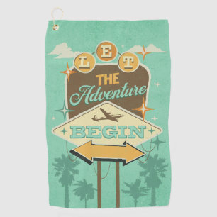 Let the adventure begin retro style design golf towel