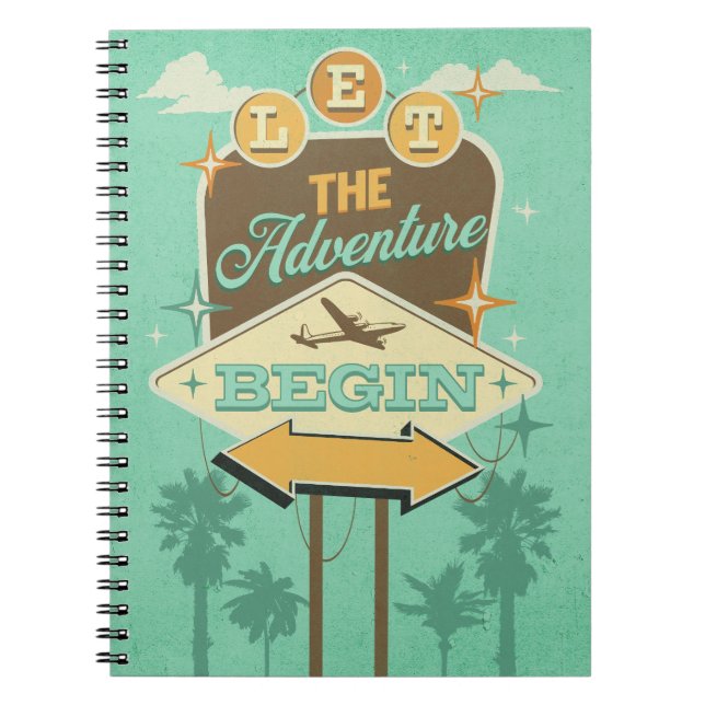 Let the adventure begin retro style design notebook (Front)