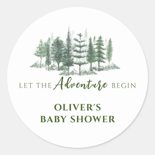 Let The Adventure Begin Rustic Forest Baby Shower  Classic Round Sticker (Front)