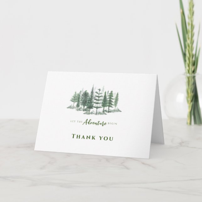 Let The Adventure Begin Rustic Forest Baby Shower Thank You Card (Front)