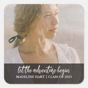 Let The Adventure Begin Script Graduate Photo Square Sticker