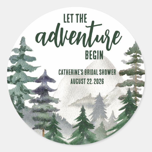 Let the Adventure Begin!  Shower Favour Gift Classic Round Sticker (Front)