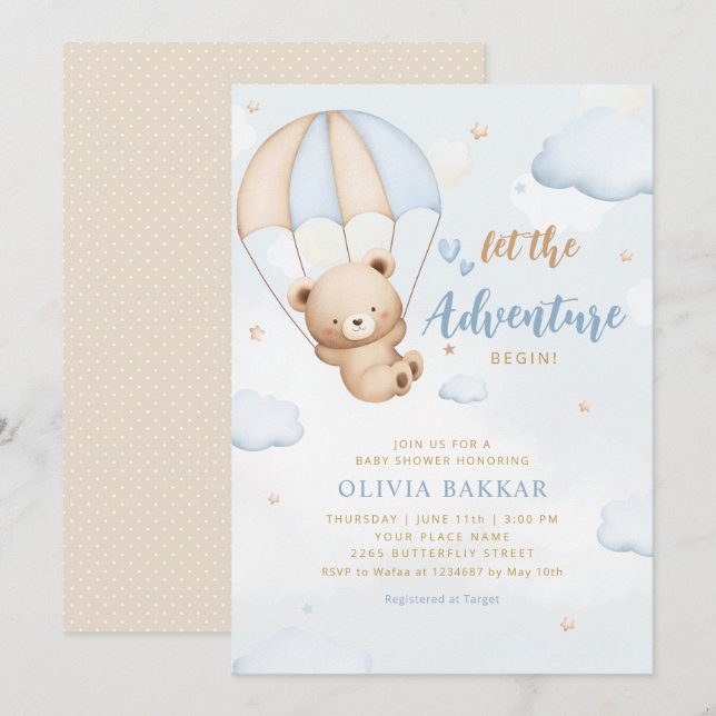 Let The Adventure Begin Teddy Bear Baby Shower  Invitation (Front/Back)