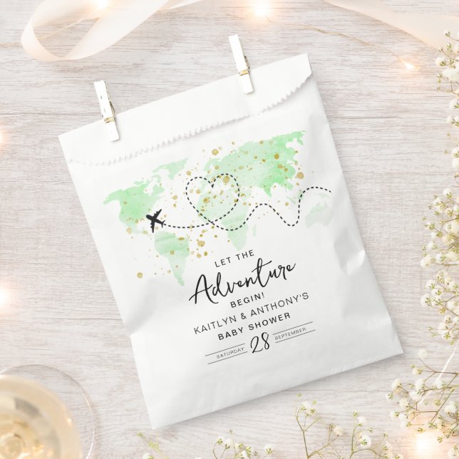 "Let The Adventure Begin!" Travel Map Baby Shower Favour Bags (Clipped)