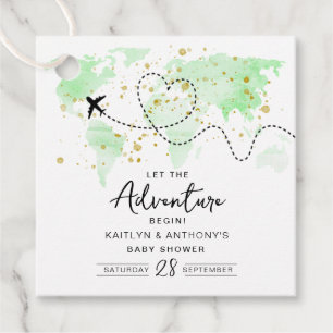 "Let The Adventure Begin!" Travel Map Baby Shower Favour Tags