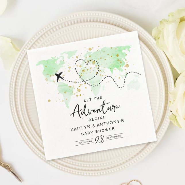 "Let The Adventure Begin!" Travel Map Baby Shower Napkin (Creator Uploaded)