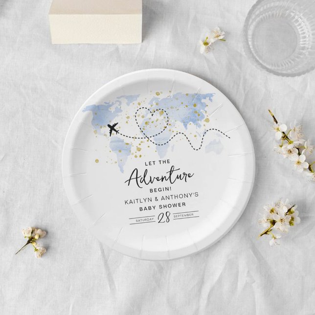 "Let The Adventure Begin!" Travel Map Baby Shower Paper Plate (Creator Uploaded)