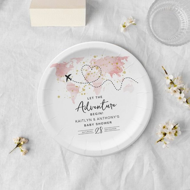 "Let The Adventure Begin!" Travel Map Baby Shower Paper Plate (Creator Uploaded)