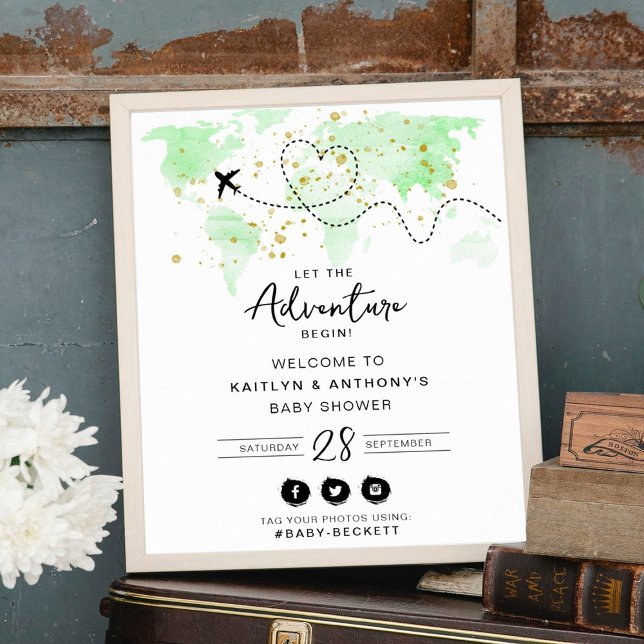 "Let The Adventure Begin!" Travel Map Baby Shower Poster (Creator Uploaded)