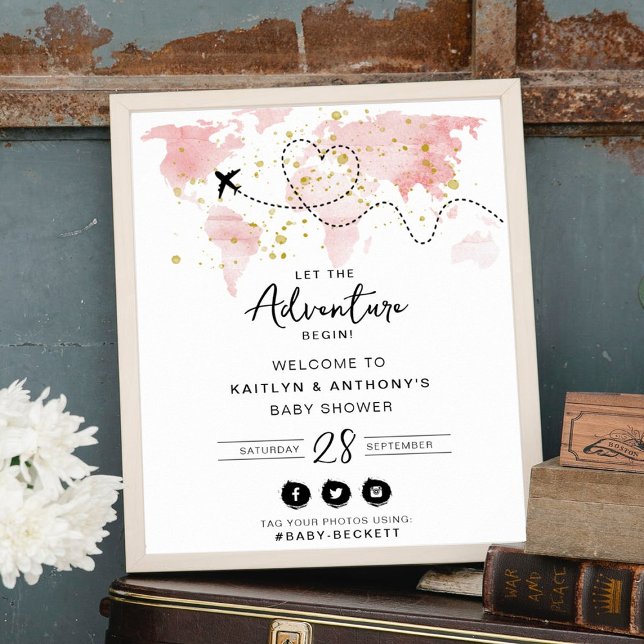 "Let The Adventure Begin!" Travel Map Baby Shower Poster (Creator Uploaded)