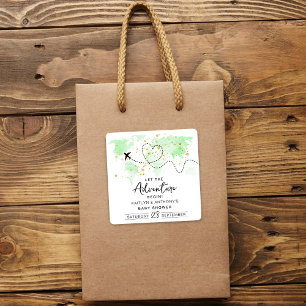 "Let The Adventure Begin!" Travel Map Baby Shower Square Sticker