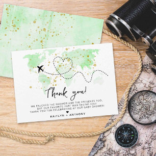 "Let The Adventure Begin!" Travel Map Baby Shower Thank You Card