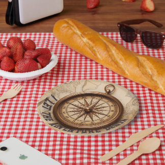 Let the Adventure Begin Vintage Travel Paper Plate