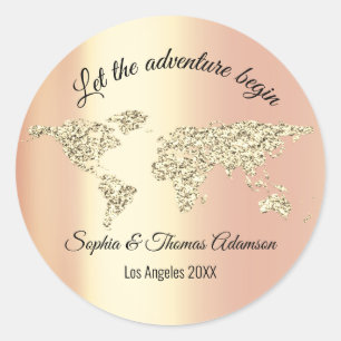 Let The Adventure Begin Wedding World Golden Globe Classic Round Sticker