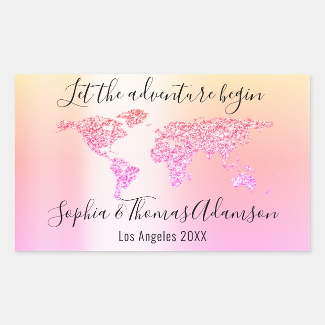 Let The Adventure Begin Wedding  World Map Ombre Rectangular Sticker (Front)