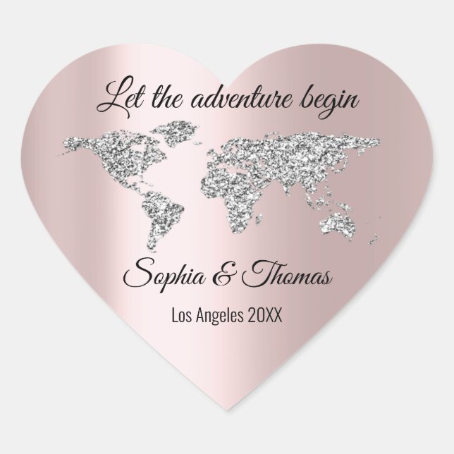 Let The Adventure Begin Wedding  World Rose Grey Heart Sticker (Front)