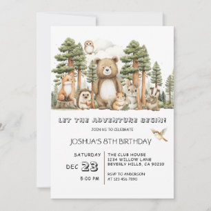 Let The Adventure Begin Woodland Animals Birthday Invitation