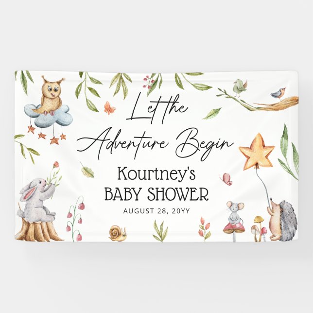 Let the Adventure Begin' Woodland Baby Shower Banner (Horizontal)