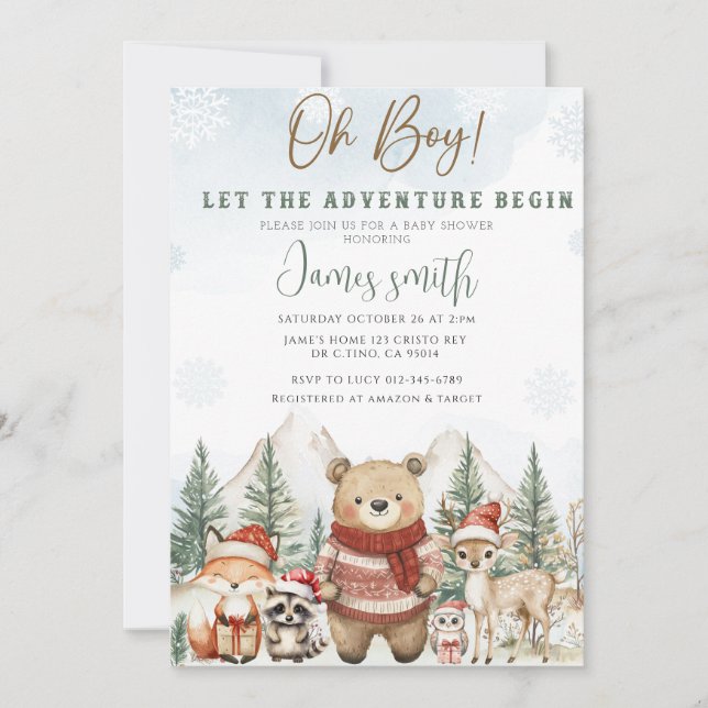 Let The Adventure Begin Woodland Baby Shower Invitation (Front)
