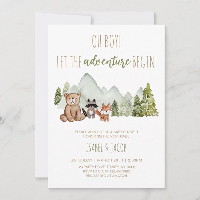 Let the Adventure Begin Woodland Baby Shower Invitation (Front)