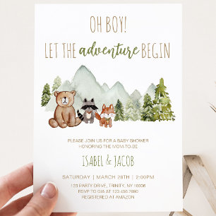 Let the Adventure Begin Woodland Baby Shower Invitation