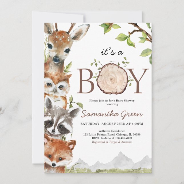 Let the Adventure Begin Woodland Baby Shower Invitation (Front)
