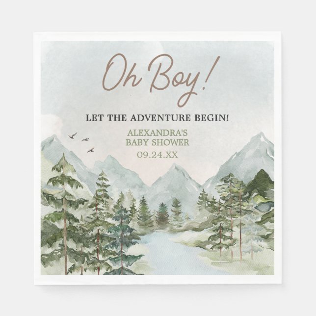 Let the Adventure Begin Woodland Baby Shower Napkin (Front)