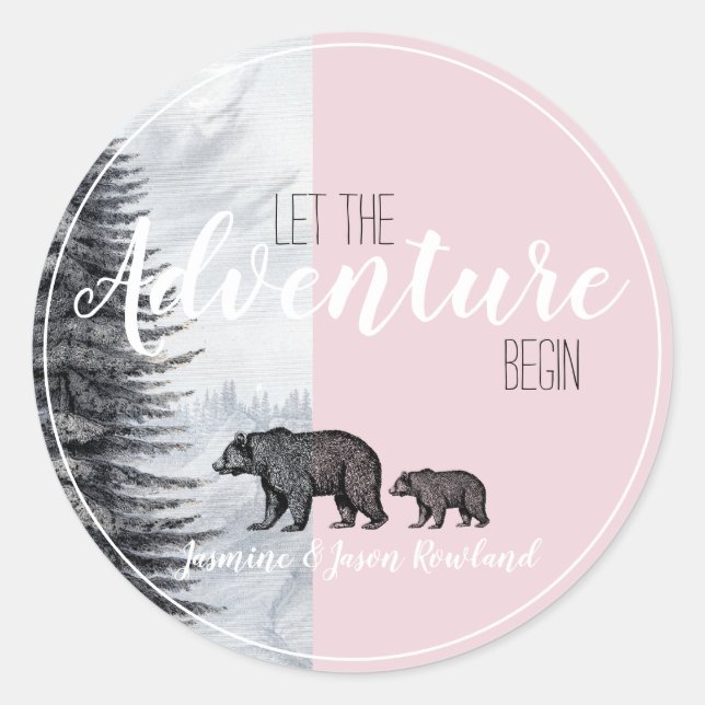 Let The Adventure Begin Woodland Bear Baby Shower  Classic Round Sticker (Front)