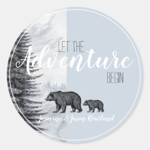 Let The Adventure Begin Woodland Bear Baby Shower Classic Round Sticker