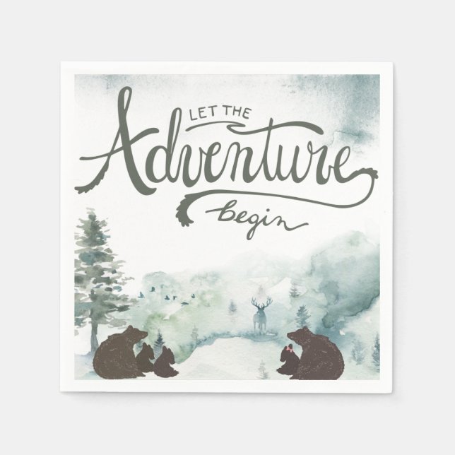 Let the Adventure Begin Woodland Bears Napkin (Front)