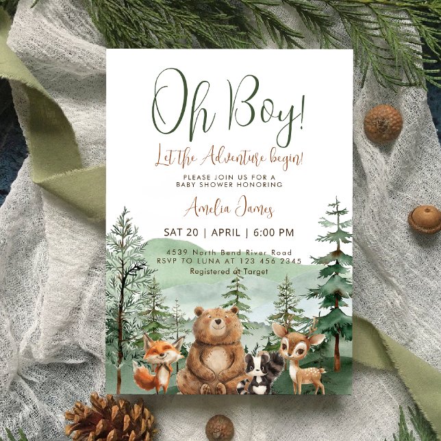 Let the Adventure Begin Woodland Boy Baby Shower  Invitation (Creator Uploaded)