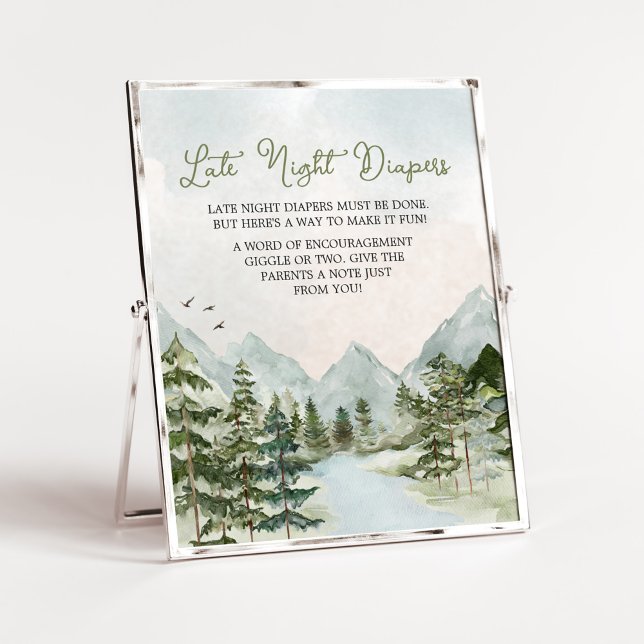 Let the Adventure Begin Woodland Late Night Diaper Poster (Forest Baby Shower Late Night Diapers Sign)