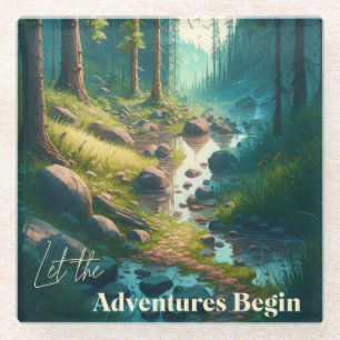 Let the Adventures Begin Camping Hiking Trail Glass Coaster