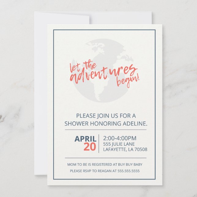 Let The Adventures Begin Travel Shower Invitation (Front)