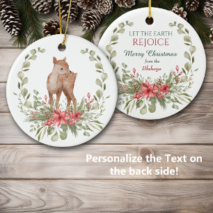 Let the Earth Rejoice Deer Fawn Wreath Ceramic Tree Decoration