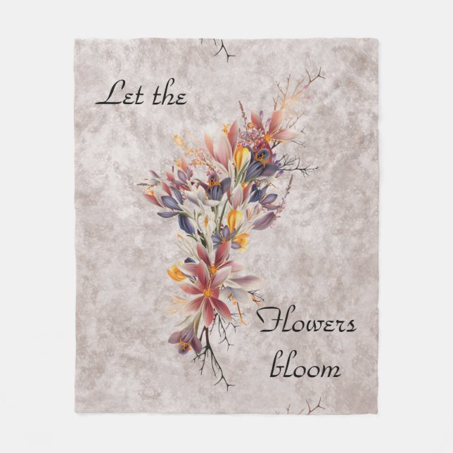 Let the Flowers Bloom Earth Tone Fleece Blanket (Front)
