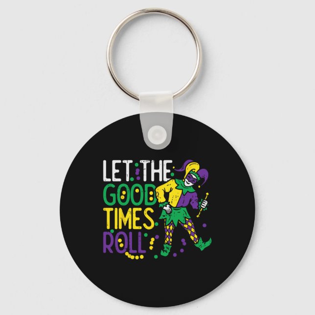 Let The Good Time Roll Jester Bead Funny Mardi Gra Key Ring (Front)