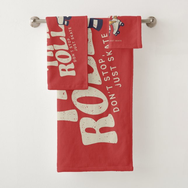 LET THE GOOD TIMES ROLL 80s RETRO ROLLER SKATE Bath Towel Set (Insitu)