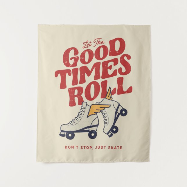 LET THE GOOD TIMES ROLL 80s RETRO ROLLER SKATE Tapestry (Front)