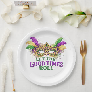 Let The Good Times Roll Mardi Gras Mask  Paper Plate