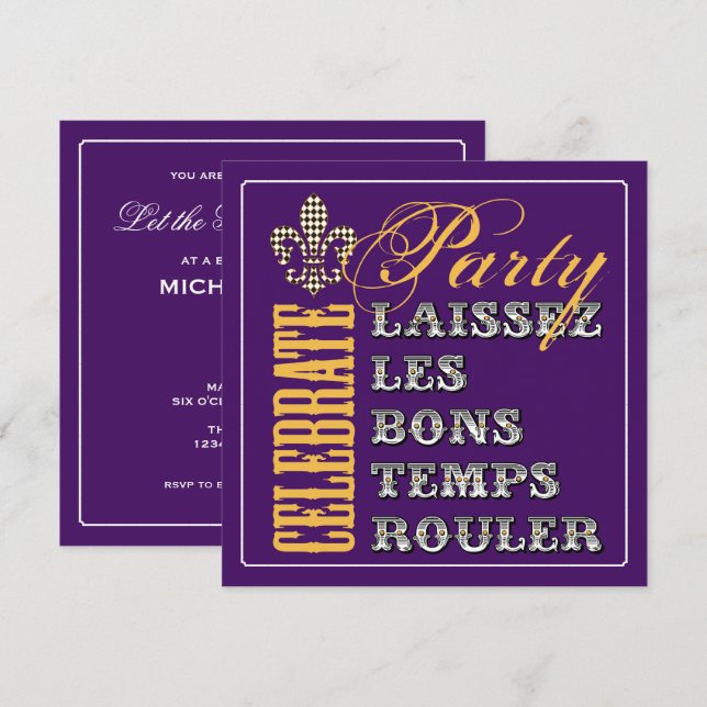 Let the Good Times Roll Party Purple Invitation (Front/Back)