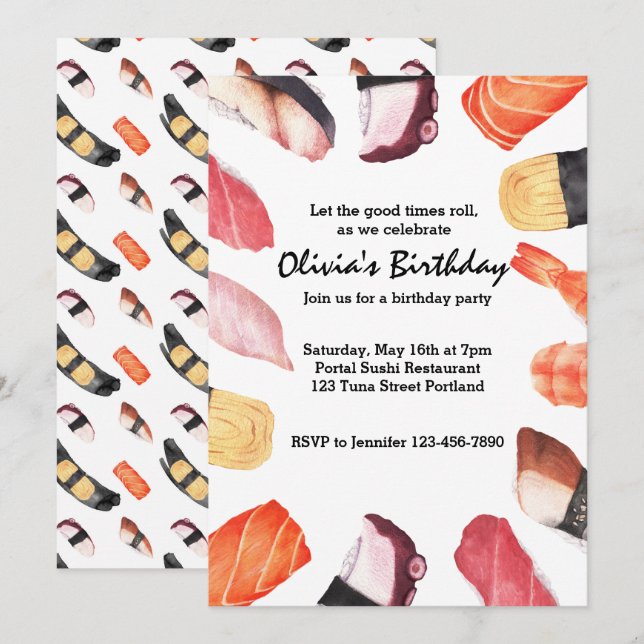 Let the Good Times Roll Sushi Party Birthday Invitation (Front/Back)