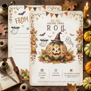 Let the Gourd Times Roll Halloween Invitation