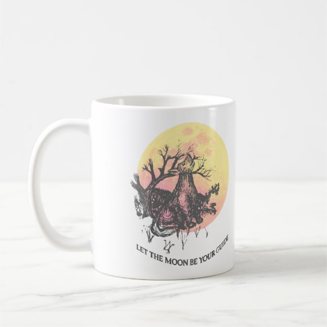Let the Moon Guide, Wolf on Moon & Lined Letters Coffee Mug (Left)