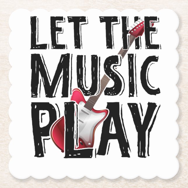 Let The Music Play Electric Guitar Paper Coaster (Front)
